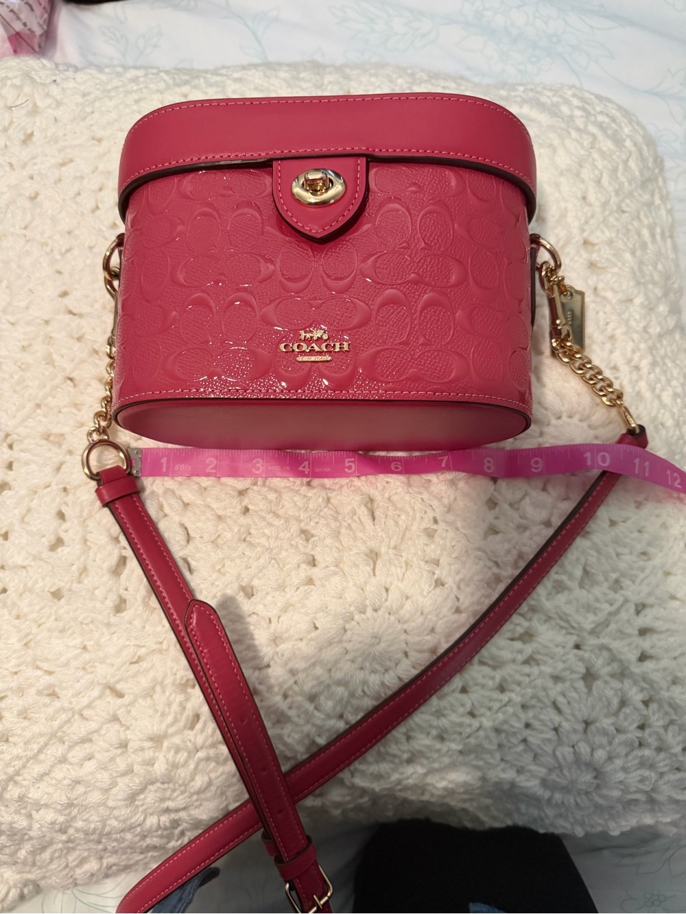 Coach Hot Pink Signature Embossed Mini Top-Handle Bag - Picture 4 of 11